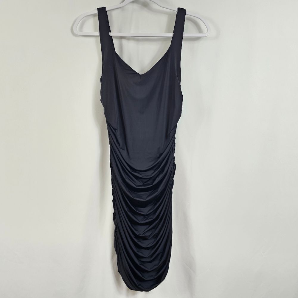 Aritzia Ten by Babaton V Neck Ruched Mini Dress in Black - Size M
